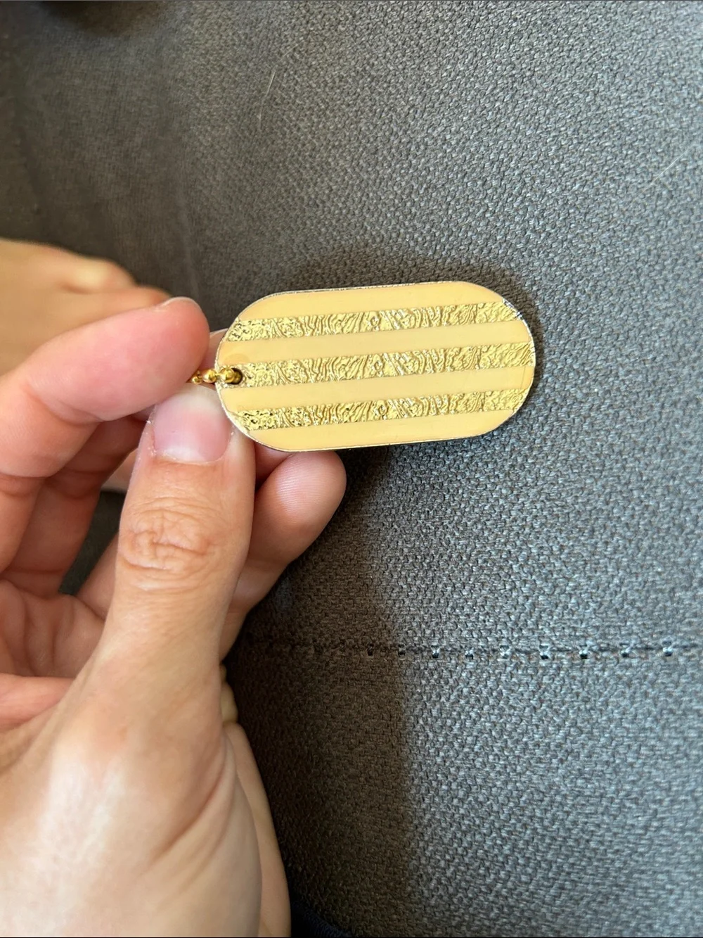 CHANEL Enamel and Gold Leaf Stripe Dog Tag